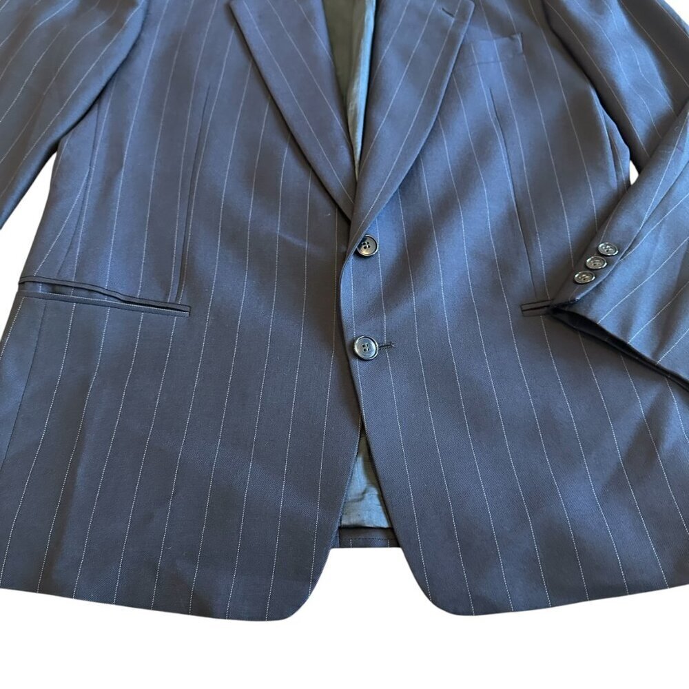 Giorgio Armani Blue Pinstripe Blazer Jacket Button-Down 100% Wool Size 41 Reg - Picture 4 of 12